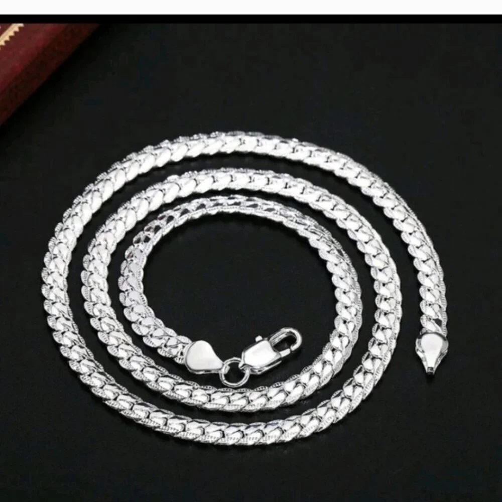SILVER PLATED FLAT SNAKE CHAIN NECKLACE 21.5" - Picture 5 of 8